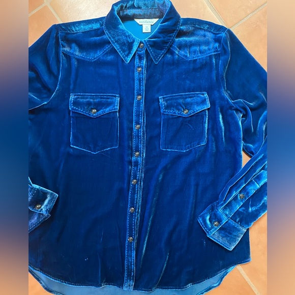 Sundance Blue Western Snap Velvet Shirt XS - Picture 2 of 11
